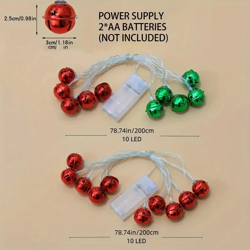 1/3pcs Seasonal Decorations, 78.74in/2m-10 LED Bell Light Strand, for Home, Fireplace, Staircase, Armrest, Bedroom, Party, Wedding, Christmas, Thanksgiving House Of Avana [[SKU:HOA-XMS-412]]