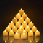 Warm white LED candles, flameless wax pillars, ambient lighting - House of Avana