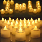 Warm white LED candles, flameless wax pillars, ambient lighting - House of Avana
