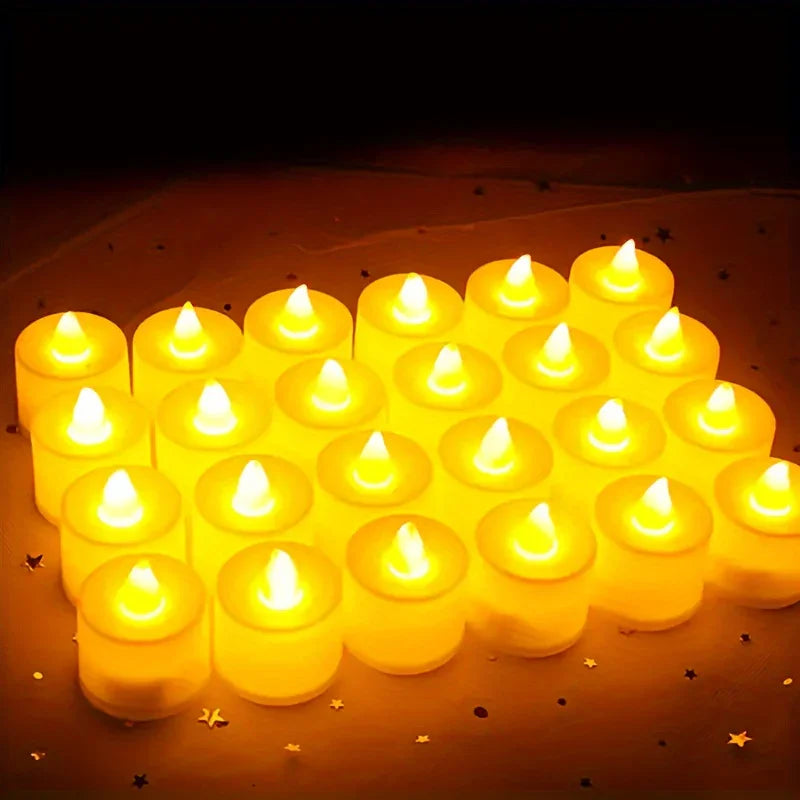 Warm white LED candles, flameless wax pillars, ambient lighting - House of Avana