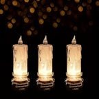 White LED pillar candles, flameless candles in mercury glass holders - House of Avana