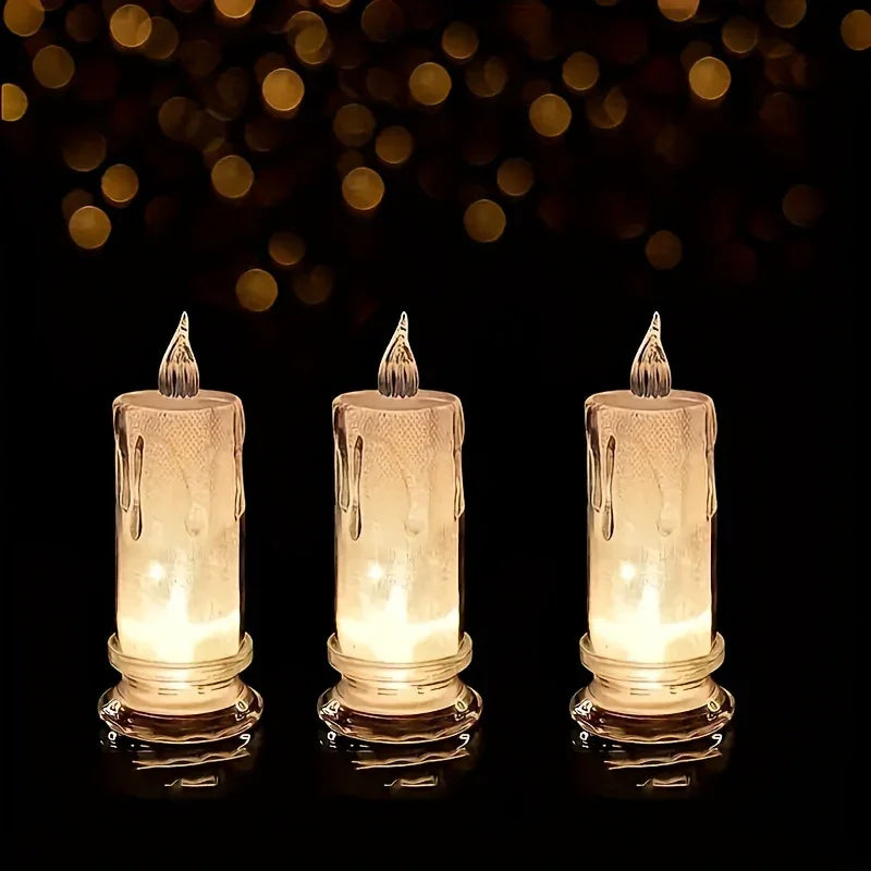 White LED pillar candles, flameless candles in mercury glass holders - House of Avana