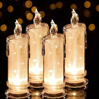 White LED pillar candles, flameless candles in mercury glass holders - House of Avana