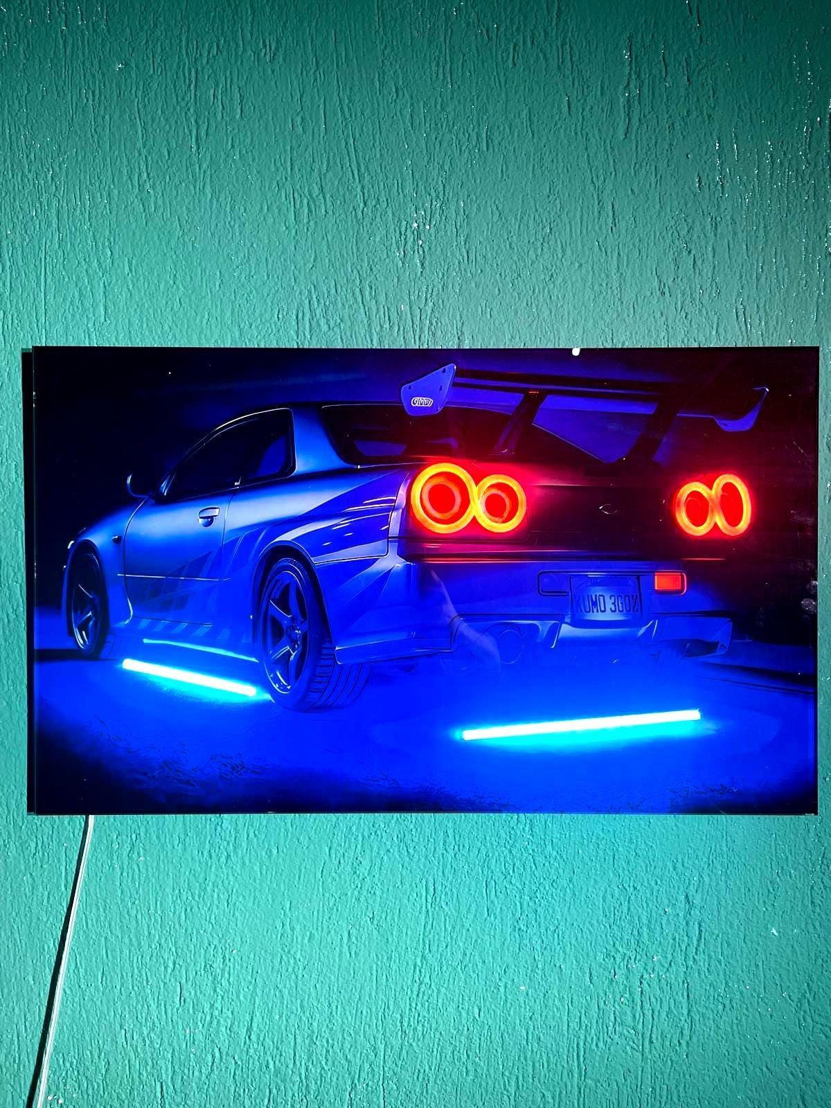 LED Car Plexiglass Sign – UV‑Printed with Blue & Red Glow Peony Atelier
