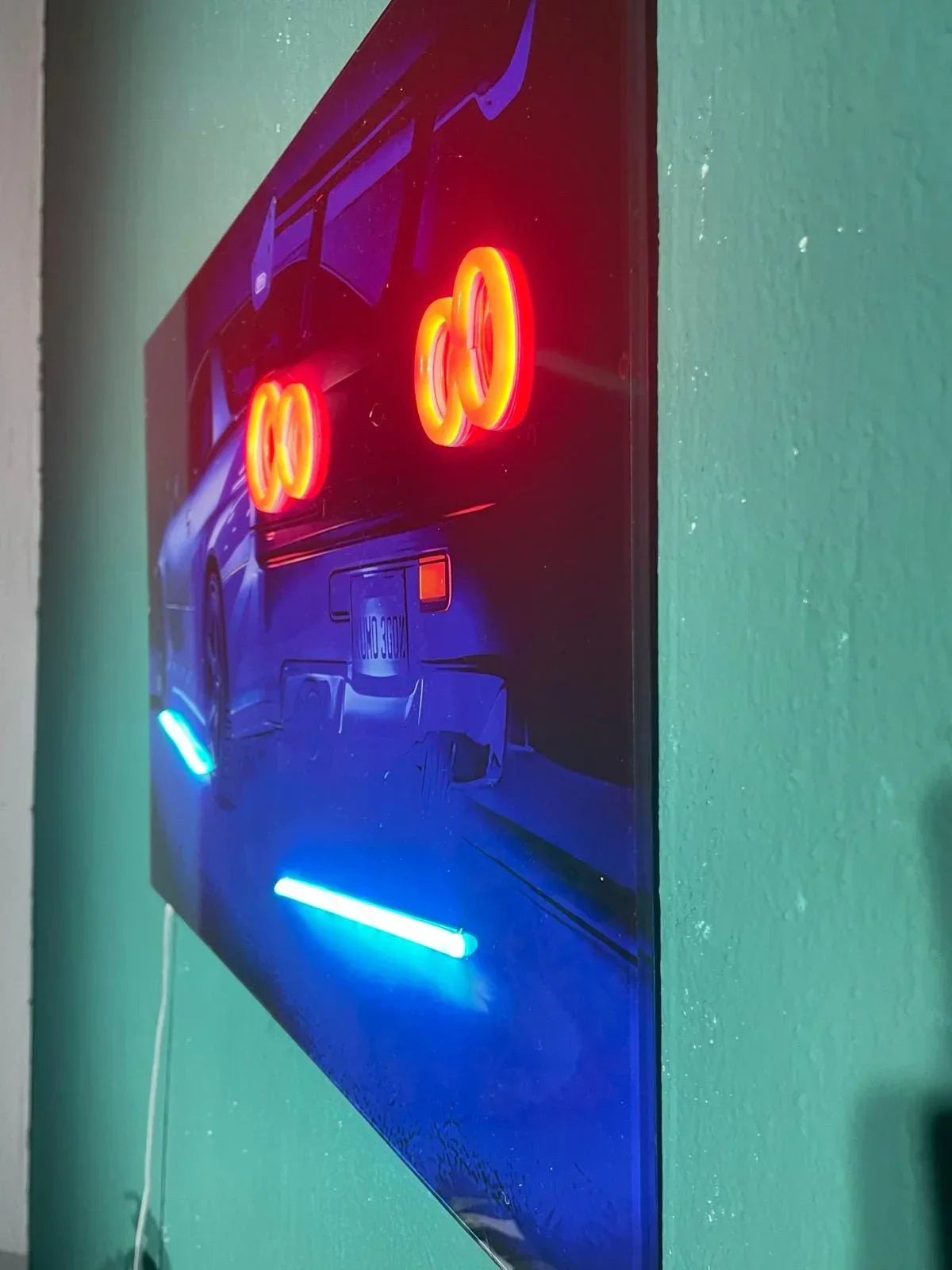 LED Car Plexiglass Sign – UV‑Printed with Blue & Red Glow Peony Atelier