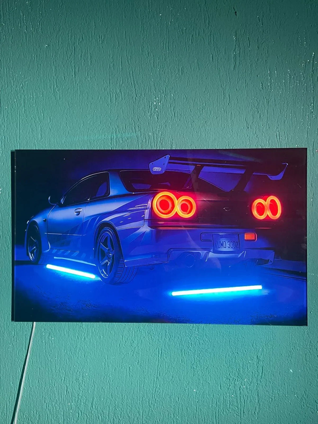 LED Car Plexiglass Sign – UV‑Printed with Blue & Red Glow Peony Atelier