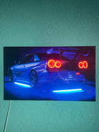LED Car Plexiglass Sign – UV‑Printed with Blue & Red Glow Peony Atelier