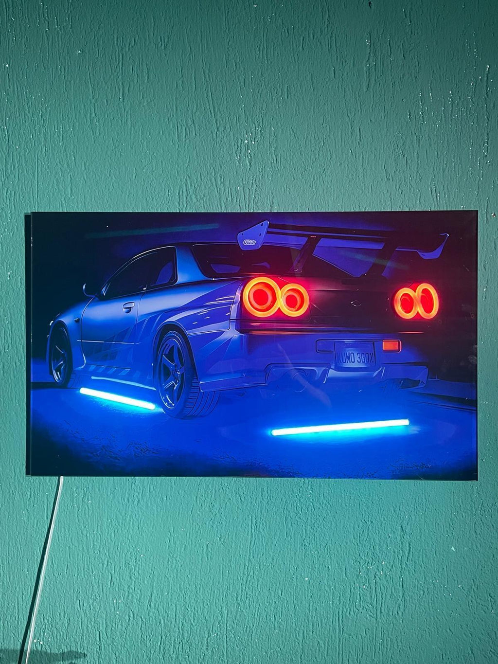 LED Car Plexiglass Sign – UV‑Printed with Blue & Red Glow Peony Atelier