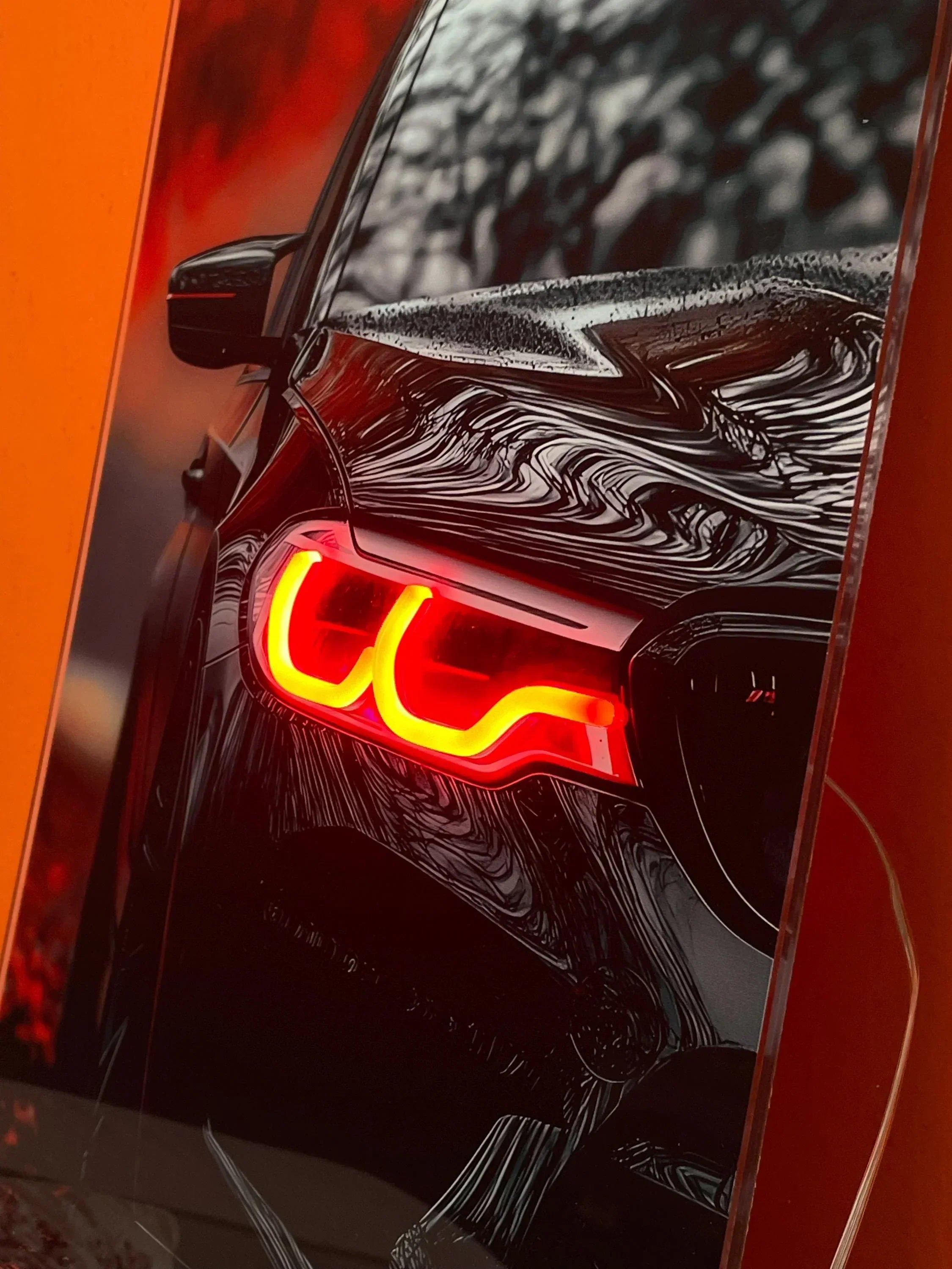 LED Car Wall Art – Modern Acrylic Poster with Neon Light Effect – Custom Sizes Peony Atelier