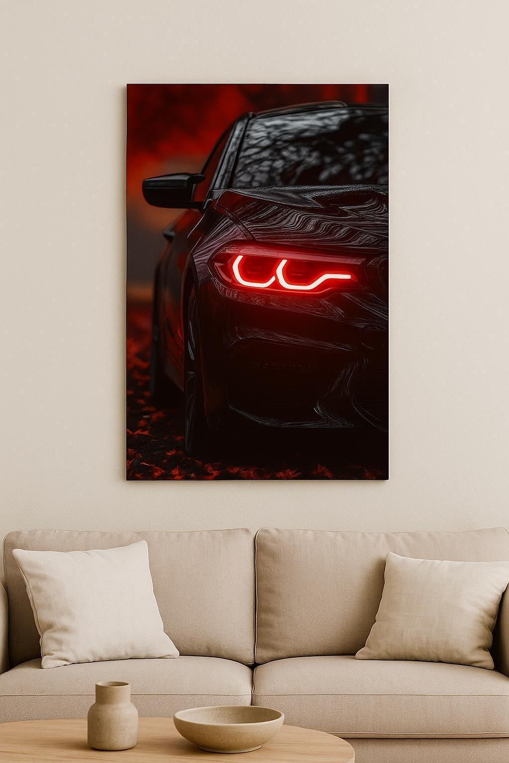 LED Car Wall Art – Modern Acrylic Poster with Neon Light Effect – Custom Sizes Peony Atelier