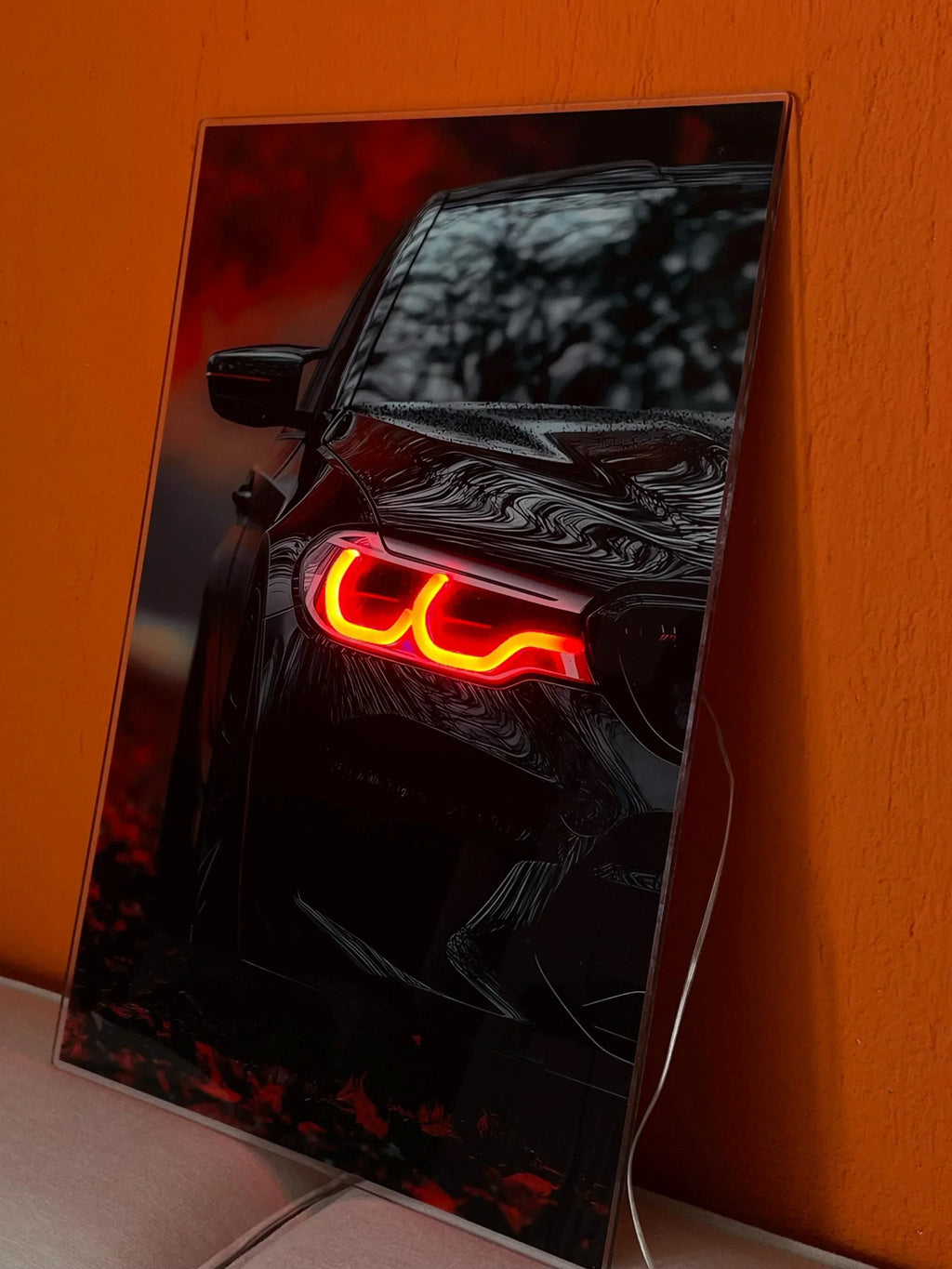 LED Car Wall Art – Modern Acrylic Poster with Neon Light Effect – Custom Sizes Peony Atelier