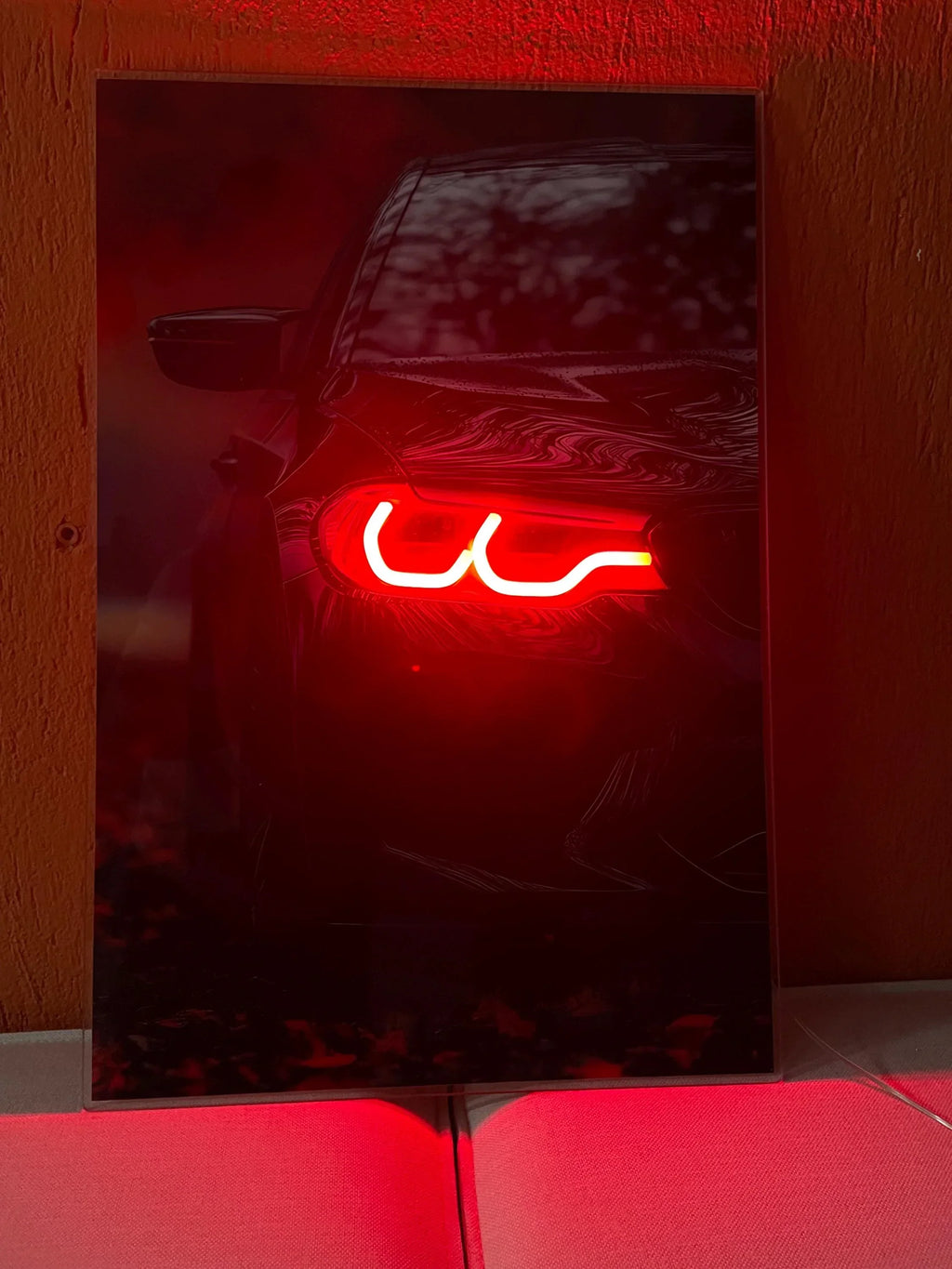 LED Car Wall Art – Modern Acrylic Poster with Neon Light Effect – Custom Sizes Peony Atelier