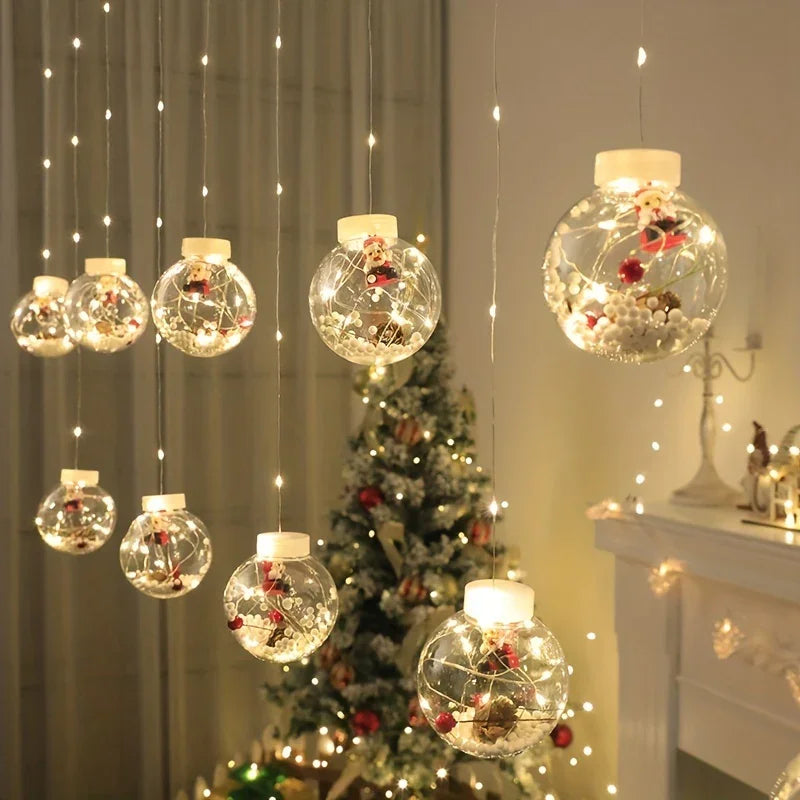 LED Christmas Curtain Lights with Wishing Ball & Snowman Tree Hanging Decorations - -Powered Indoor/Outdoor Holiday Lights with Push Button Control, Door, Or Tabletop Display - Durable Plastic & Copper Wire Design For Christm House Of Avana [[SKU:HOA-XMS-410]]