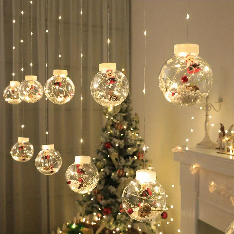 LED Christmas Curtain Lights with Wishing Ball & Snowman Tree Hanging Decorations - -Powered Indoor/Outdoor Holiday Lights with Push Button Control, Door, Or Tabletop Display - Durable Plastic & Copper Wire Design For Christm House Of Avana [[SKU:HOA-XMS-410]]