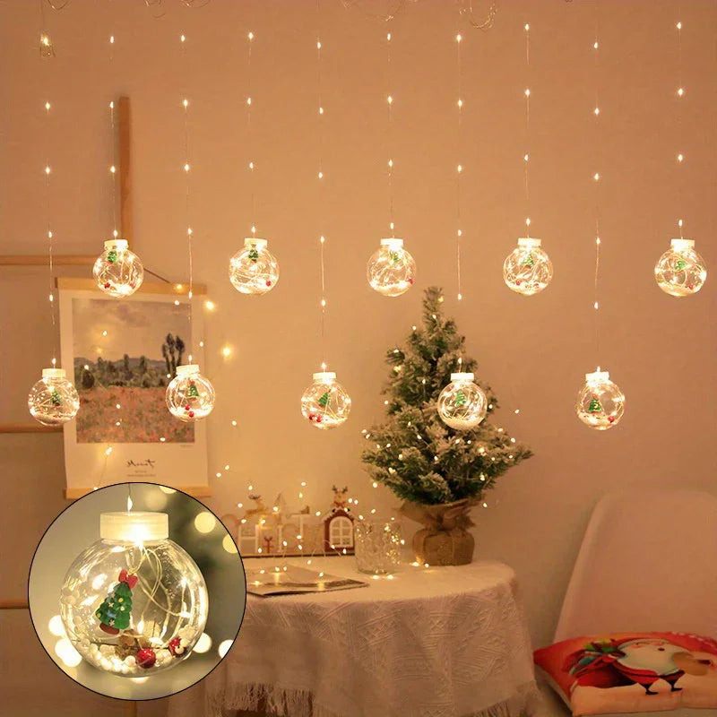 LED Christmas Curtain Lights with Wishing Ball & Snowman Tree Hanging Decorations - -Powered Indoor/Outdoor Holiday Lights with Push Button Control, Door, Or Tabletop Display - Durable Plastic & Copper Wire Design For Christm House Of Avana [[SKU:HOA-XMS-410]]