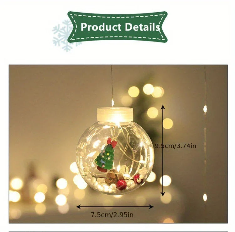 LED Christmas Curtain Lights with Wishing Ball & Snowman Tree Hanging Decorations - -Powered Indoor/Outdoor Holiday Lights with Push Button Control, Door, Or Tabletop Display - Durable Plastic & Copper Wire Design For Christm House Of Avana