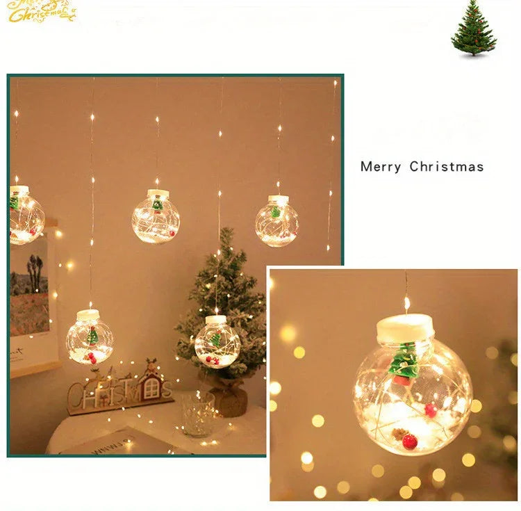 LED Christmas Curtain Lights with Wishing Ball & Snowman Tree Hanging Decorations - -Powered Indoor/Outdoor Holiday Lights with Push Button Control, Door, Or Tabletop Display - Durable Plastic & Copper Wire Design For Christm House Of Avana
