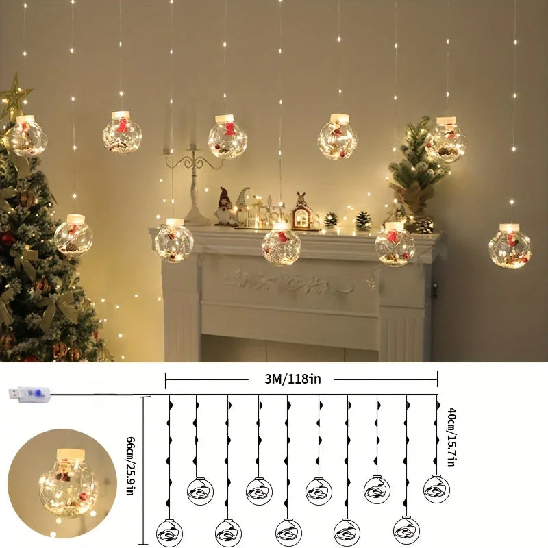 LED Christmas Curtain Lights with Wishing Ball & Snowman Tree Hanging Decorations - -Powered Indoor/Outdoor Holiday Lights with Push Button Control, Door, Or Tabletop Display - Durable Plastic & Copper Wire Design For Christm House Of Avana