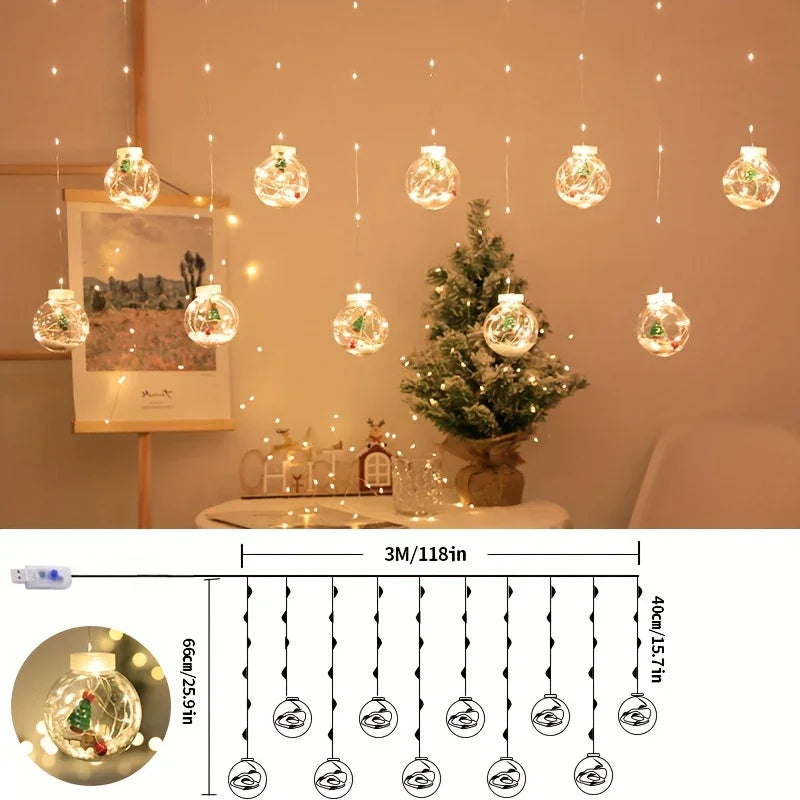LED Christmas Curtain Lights with Wishing Ball & Snowman Tree Hanging Decorations - -Powered Indoor/Outdoor Holiday Lights with Push Button Control, Door, Or Tabletop Display - Durable Plastic & Copper Wire Design For Christm House Of Avana