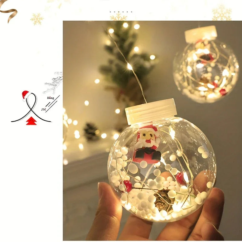 LED Christmas Curtain Lights with Wishing Ball & Snowman Tree Hanging Decorations - -Powered Indoor/Outdoor Holiday Lights with Push Button Control, Door, Or Tabletop Display - Durable Plastic & Copper Wire Design For Christm House Of Avana