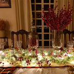 [Christmas Lights] Christmas Garland With LED Lights, PVC Festive Berry Decoration, Battery Operated, New Year, Office, Room, Wedding, Home Wall Decor, Christmas Decor, Christmas Home Decor, Battery Operated Lights, Festive H House Of Avana