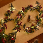 [Christmas Lights] Christmas Garland With LED Lights, PVC Festive Berry Decoration, Battery Operated, New Year, Office, Room, Wedding, Home Wall Decor, Christmas Decor, Christmas Home Decor, Battery Operated Lights, Festive H House Of Avana [[SKU:HOA-GDN-018]]