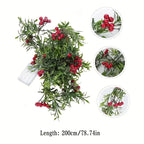 [Christmas Lights] Christmas Garland With LED Lights, PVC Festive Berry Decoration, Battery Operated, New Year, Office, Room, Wedding, Home Wall Decor, Christmas Decor, Christmas Home Decor, Battery Operated Lights, Festive H House Of Avana [[SKU:HOA-GDN-018]]