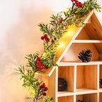 [Christmas Lights] Christmas Garland With LED Lights, PVC Festive Berry Decoration, Battery Operated, New Year, Office, Room, Wedding, Home Wall Decor, Christmas Decor, Christmas Home Decor, Battery Operated Lights, Festive H House Of Avana [[SKU:HOA-GDN-018]]