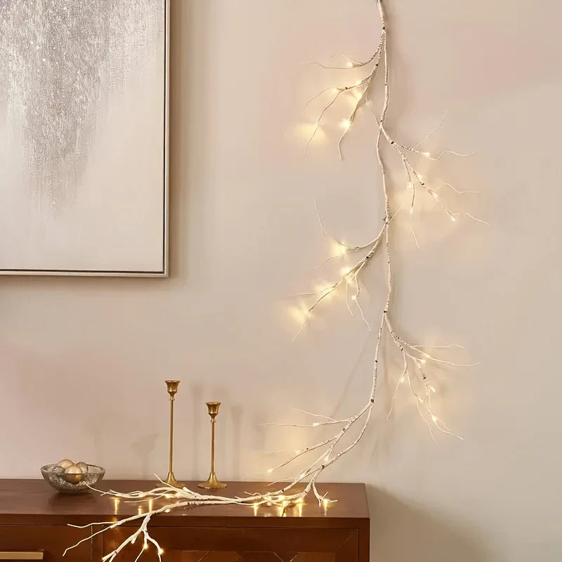6ft Pre-Lit Birch Garland with 48 Warm White LEDs - Battery- Indoor/Outdoor Christmas Decoration with Remote Control & Timer, Realistic Branches with Fake Snow & Leaves, Durable Plastic for Fireplace Mantel, Table Centerpiece House Of Avana