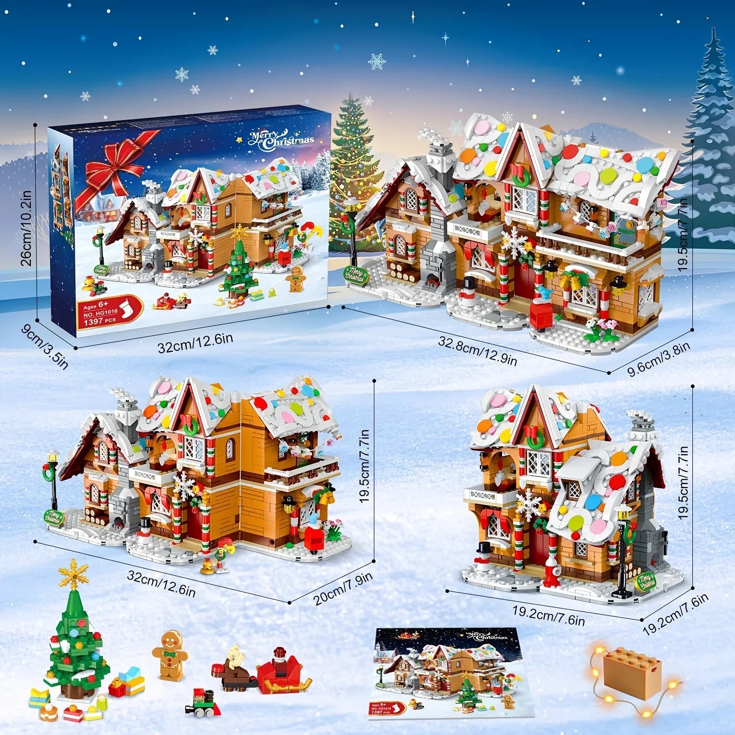 LED-Lit Christmas Village Building Blocks Set with Santa Train & Gingerbread House - 3 Style Modes, Interactive Light Display, Multi-Color Holiday Scene with Snowy Roofs & Twinkling Lights, Creative Construction Toy for Adult House Of Avana