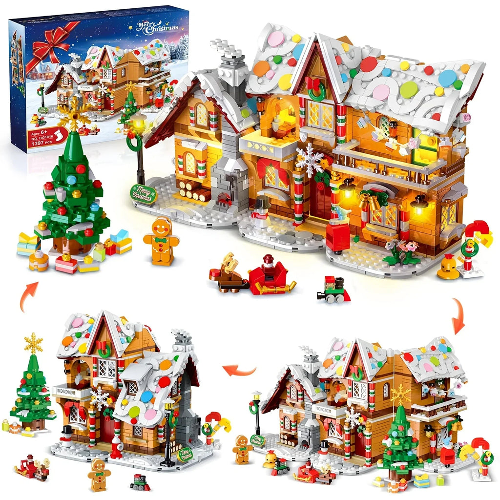LED-Lit Christmas Village Building Blocks Set with Santa Train & Gingerbread House - 3 Style Modes, Interactive Light Display, Multi-Color Holiday Scene with Snowy Roofs & Twinkling Lights, Creative Construction Toy for Adult House Of Avana