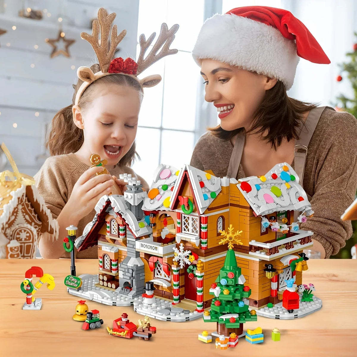 LED-Lit Christmas Village Building Blocks Set with Santa Train & Gingerbread House - 3 Style Modes, Interactive Light Display, Multi-Color Holiday Scene with Snowy Roofs & Twinkling Lights, Creative Construction Toy for Adult House Of Avana [[SKU:HOA-XMS-413]]