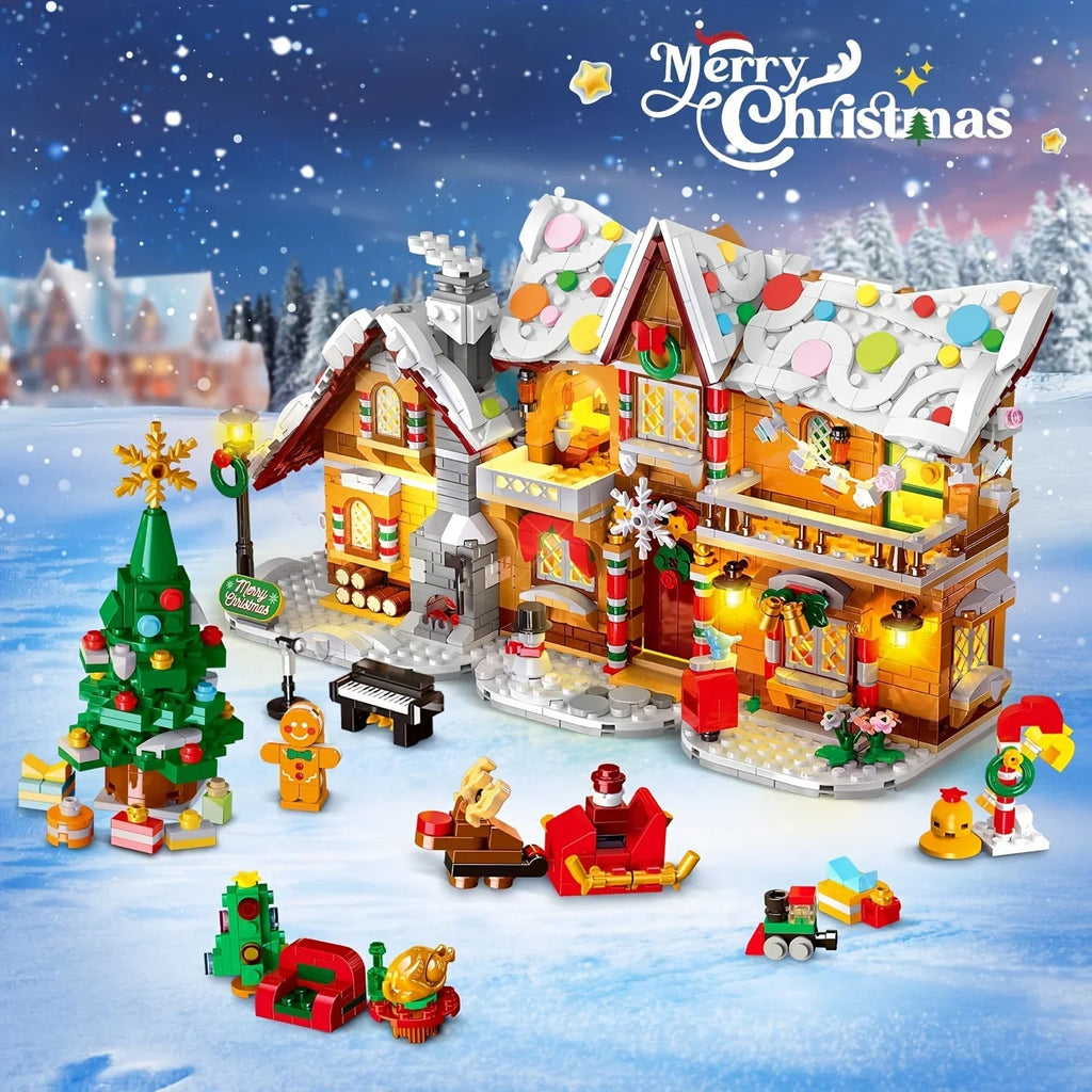 LED-Lit Christmas Village Building Blocks Set with Santa Train & Gingerbread House - 3 Style Modes, Interactive Light Display, Multi-Color Holiday Scene with Snowy Roofs & Twinkling Lights, Creative Construction Toy for Adult House Of Avana [[SKU:HOA-XMS-413]]