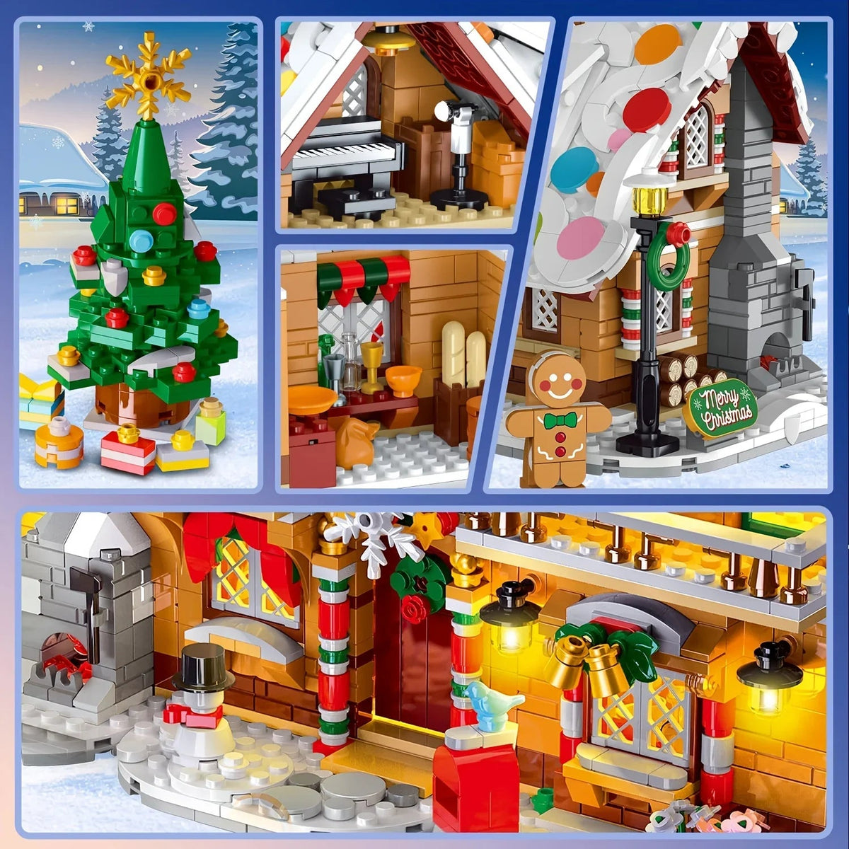 LED-Lit Christmas Village Building Blocks Set with Santa Train & Gingerbread House - 3 Style Modes, Interactive Light Display, Multi-Color Holiday Scene with Snowy Roofs & Twinkling Lights, Creative Construction Toy for Adult House Of Avana [[SKU:HOA-XMS-413]]