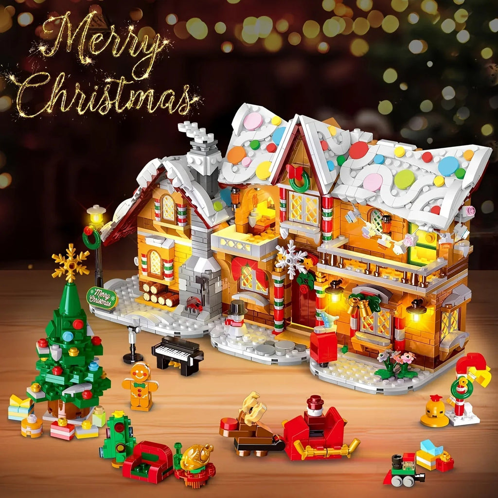 LED-Lit Christmas Village Building Blocks Set with Santa Train & Gingerbread House - 3 Style Modes, Interactive Light Display, Multi-Color Holiday Scene with Snowy Roofs & Twinkling Lights, Creative Construction Toy for Adult House Of Avana [[SKU:HOA-XMS-413]]