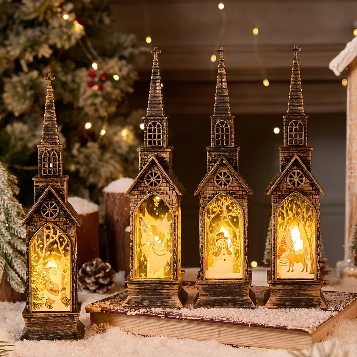 4pcs LED Electronic Candle Lights - Smart Holiday Decor with Realistic Flame Effect, Battery-Powered (Batteries Not Included) for Christmas, New Year, Autumn & Winter - Fireplace & Bedroom Night Lights, Festive Ornaments, Can House Of Avana
