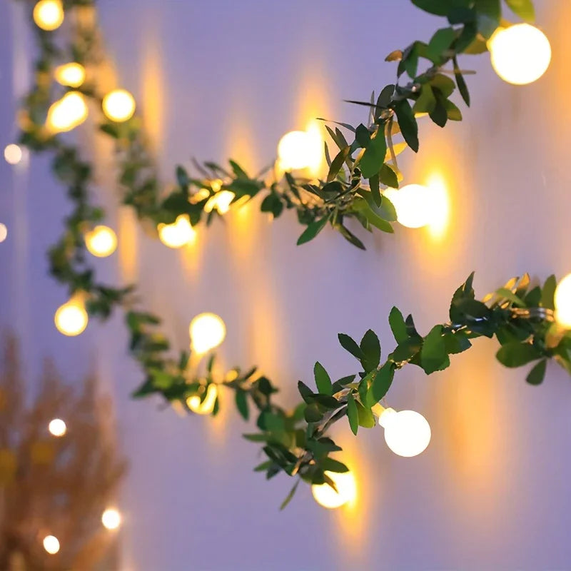 LED Ivy White Ball Fairy Lights, Round Ball String Green Vine Garland Lights, Suitable for Bedroom, Room, Wall, Party, Wedding, Holiday, Indoor and Christmas House Of Avana [[SKU:HOA-GDN-030]]