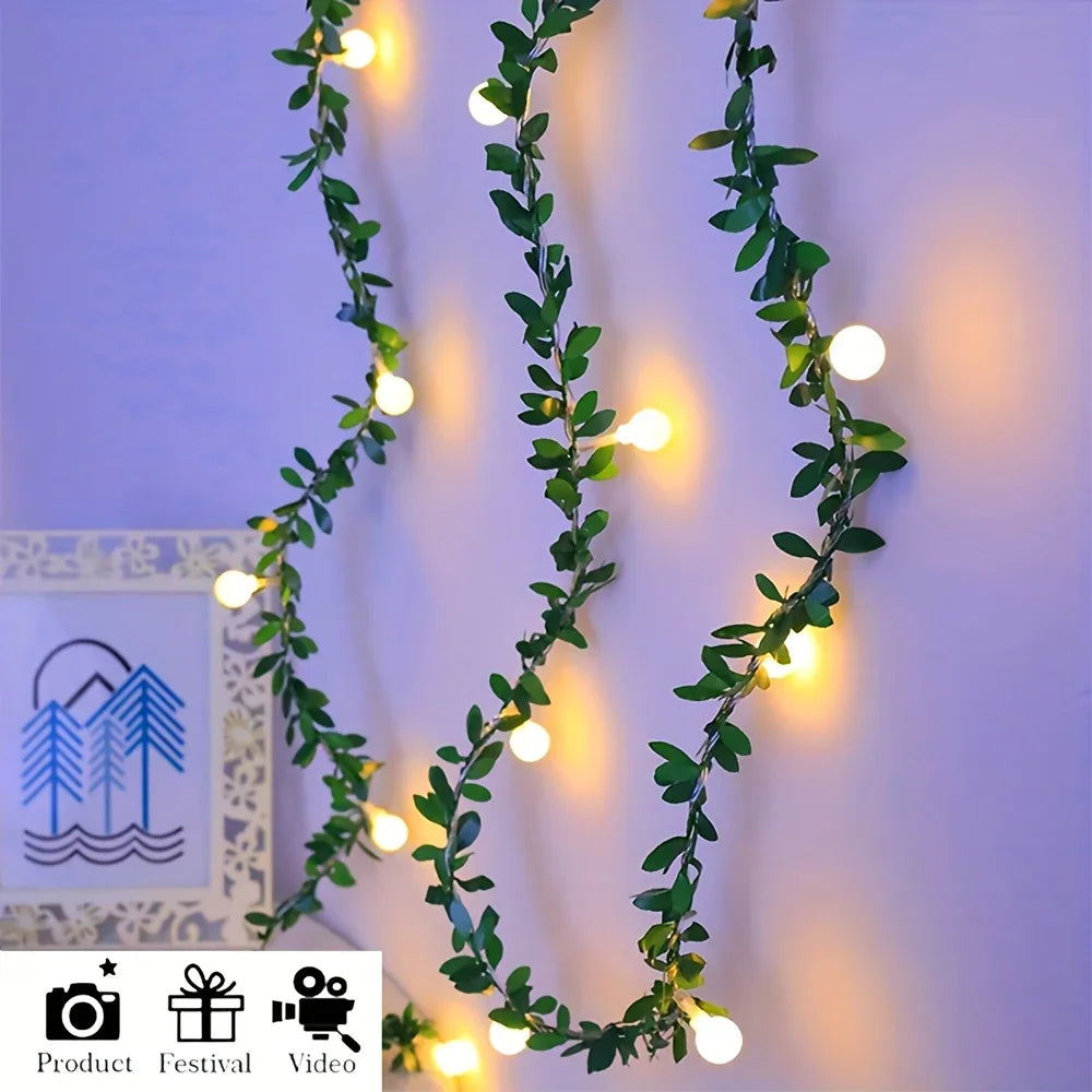 LED Ivy White Ball Fairy Lights, Round Ball String Green Vine Garland Lights, Suitable for Bedroom, Room, Wall, Party, Wedding, Holiday, Indoor and Christmas House Of Avana [[SKU:HOA-GDN-030]]
