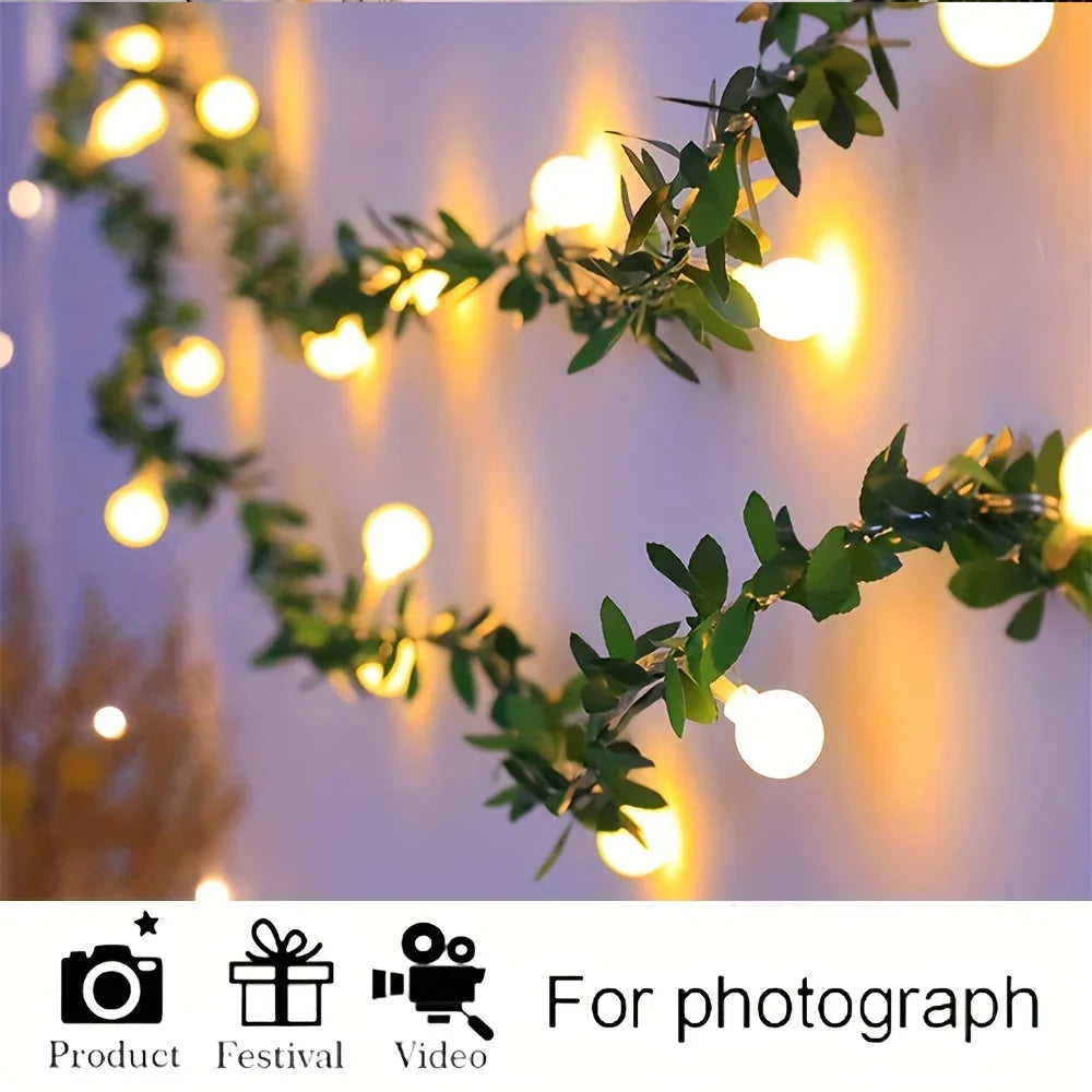 LED Ivy White Ball Fairy Lights, Round Ball String Green Vine Garland Lights, Suitable for Bedroom, Room, Wall, Party, Wedding, Holiday, Indoor and Christmas House Of Avana [[SKU:HOA-GDN-030]]