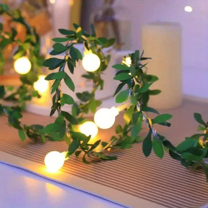 LED Ivy White Ball Fairy Lights, Round Ball String Green Vine Garland Lights, Suitable for Bedroom, Room, Wall, Party, Wedding, Holiday, Indoor and Christmas House Of Avana [[SKU:HOA-GDN-030]]