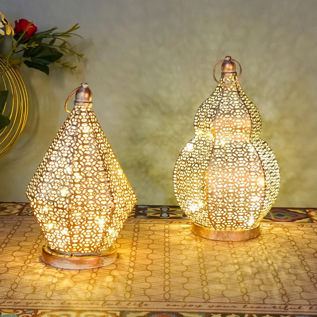 Bronze LED lantern table lamp with battery power, warm glow - House of Avana