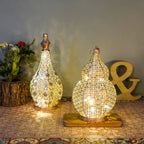 Bronze LED lantern table lamp with battery power, warm glow - House of Avana