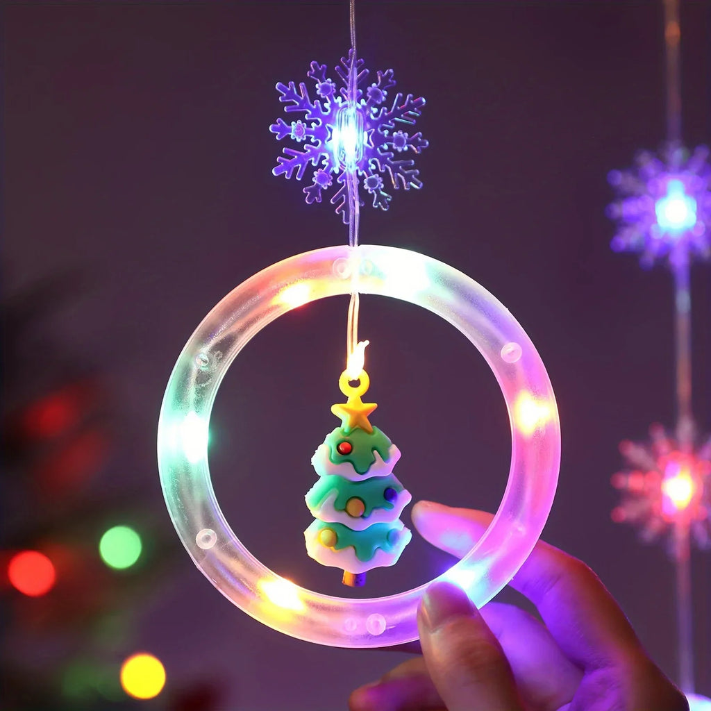 1pc LED Window Curtain Lights with Snowflake, 8 Modes USB Operated Christmas Fairy Lights, 3m/9.8ft LED Hanging Ring Lights with Ornament, Backdrop Light for Bedroom Wedding Party Wall,  Snowflake Lights, Multimode Lights, Ho House Of Avana