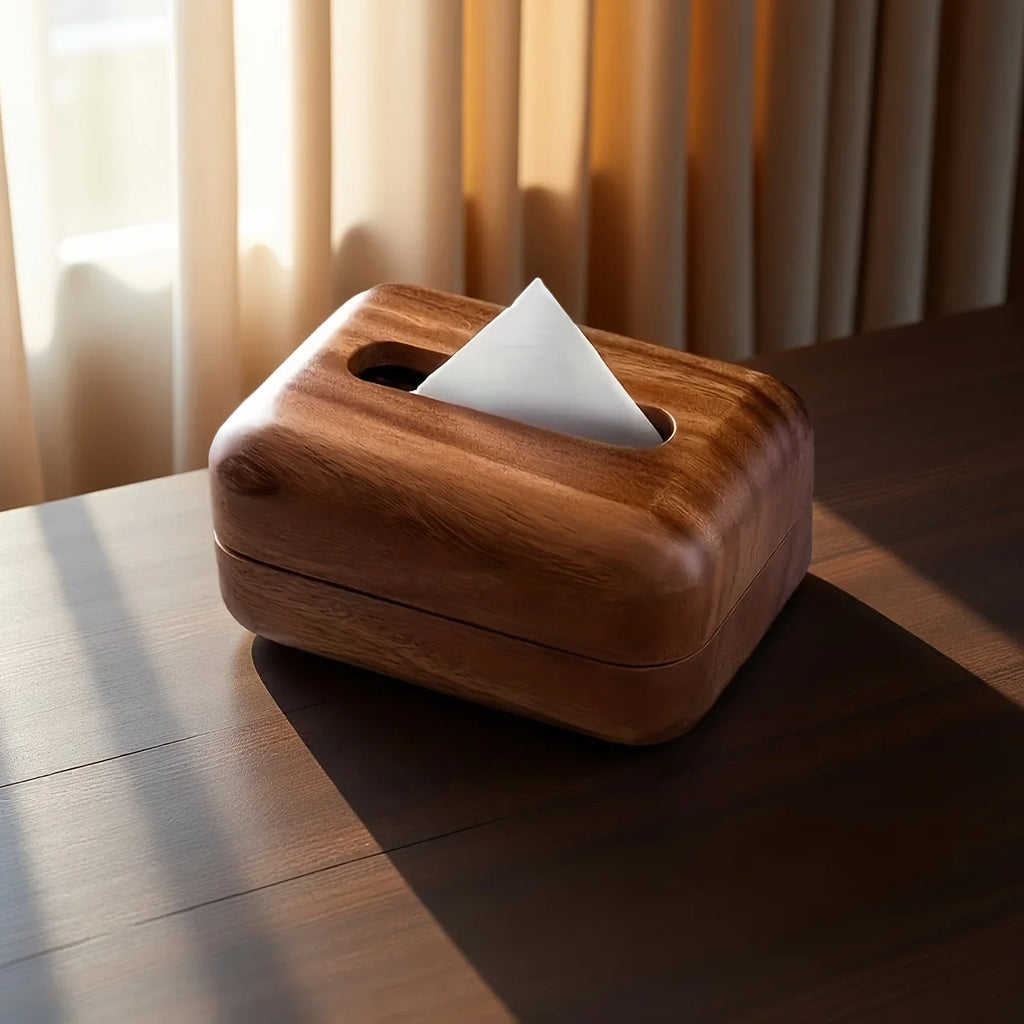 LEEAN Walnut Wood Tissue Box - Modern Minimalist Rectangular Design, Easy-to-Replace Premium Walnut Lid, Polished Finish, Suitable for Desktop, Bathroom, And Bedside Table Decor - Vintage Style Storage Box House Of Avana