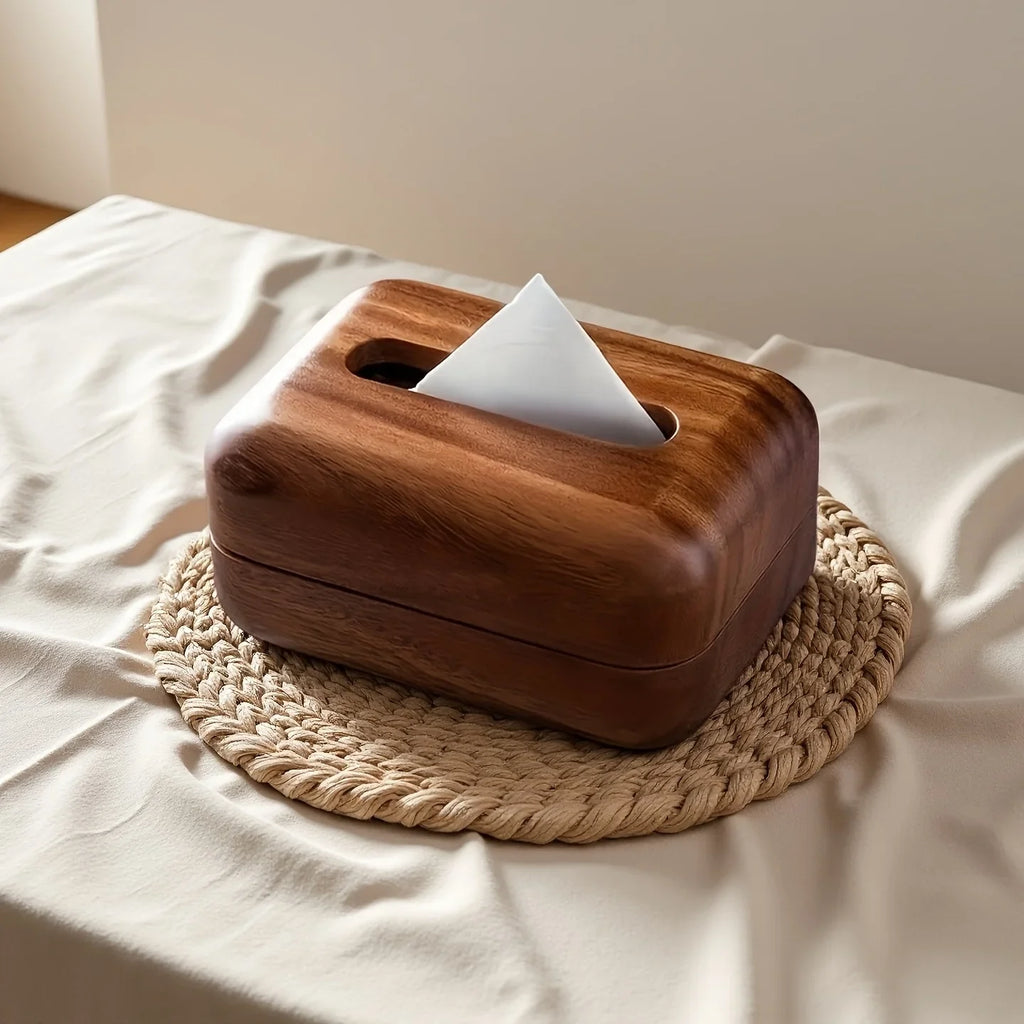 LEEAN Walnut Wood Tissue Box - Modern Minimalist Rectangular Design, Easy-to-Replace Premium Walnut Lid, Polished Finish, Suitable for Desktop, Bathroom, And Bedside Table Decor - Vintage Style Storage Box House Of Avana
