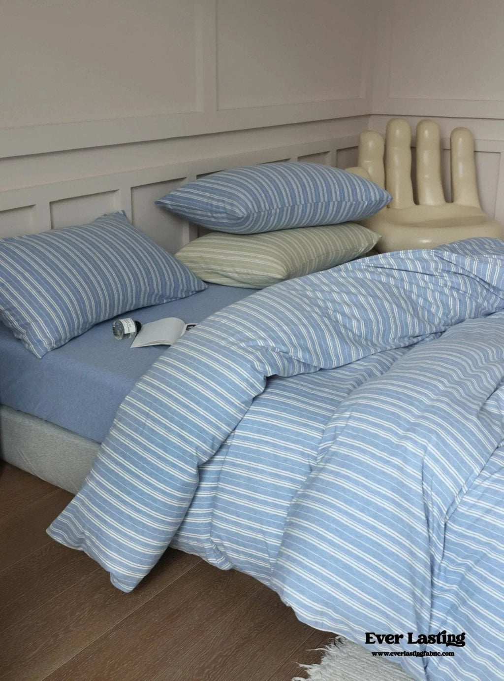 Leo Striped Jersey Knit Cotton Bedding Set / Blue Ever Lasting