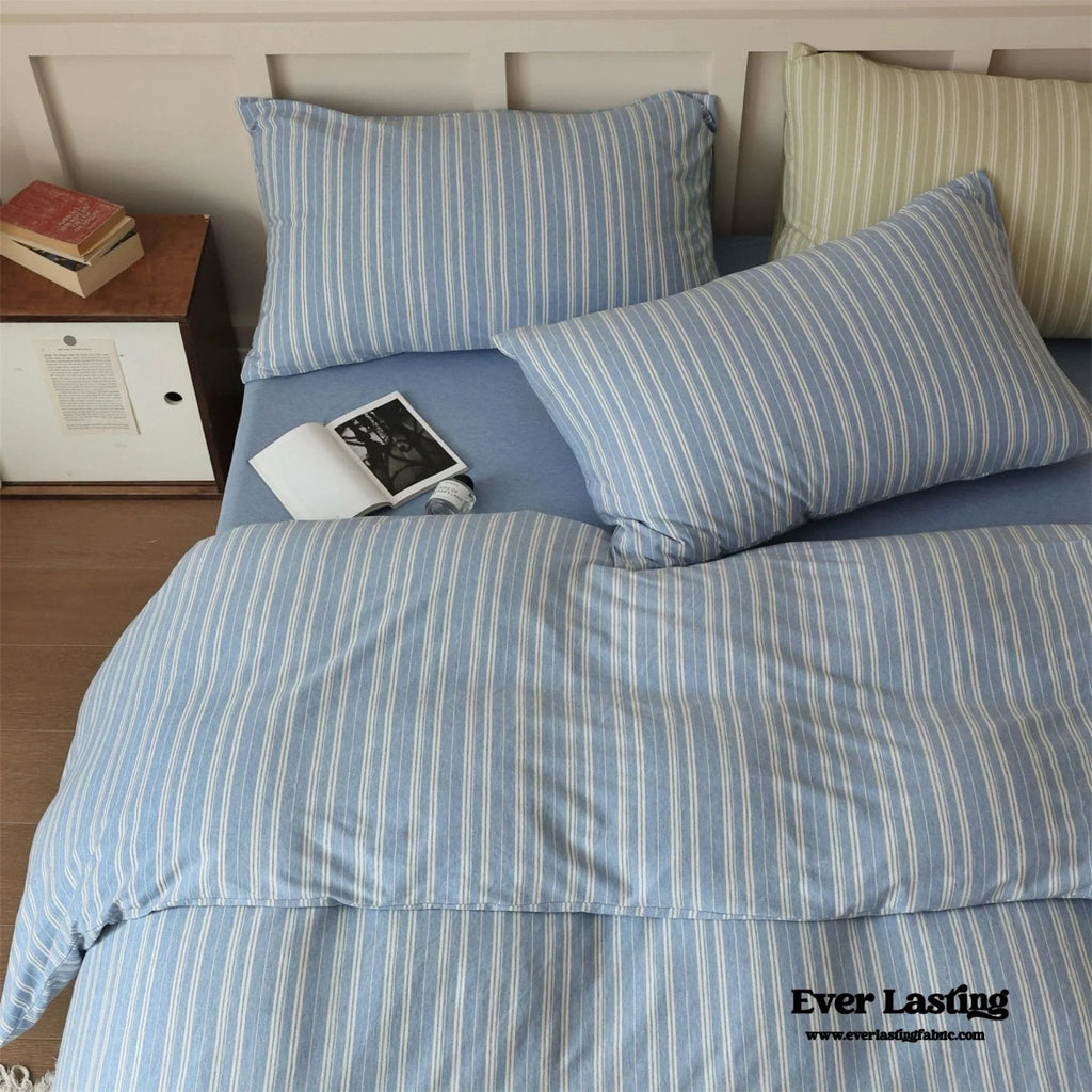 Leo Striped Jersey Knit Cotton Bedding Set / Blue Ever Lasting
