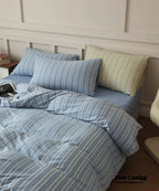 Leo Striped Jersey Knit Cotton Bedding Set / Blue Ever Lasting