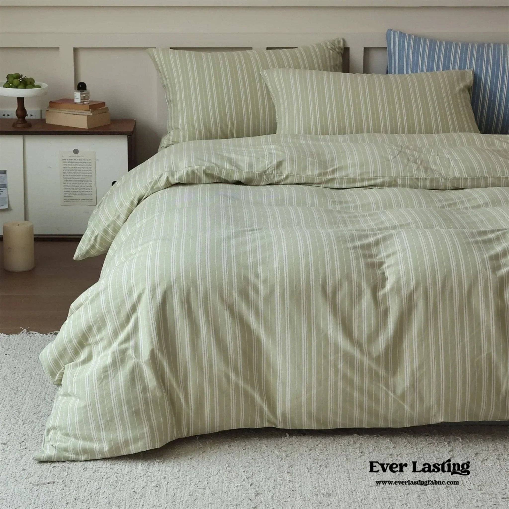 Leo Striped Jersey Knit Cotton Bedding Set / Blue Ever Lasting