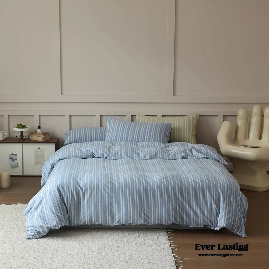 Leo Striped Jersey Knit Cotton Bedding Set / Blue Ever Lasting